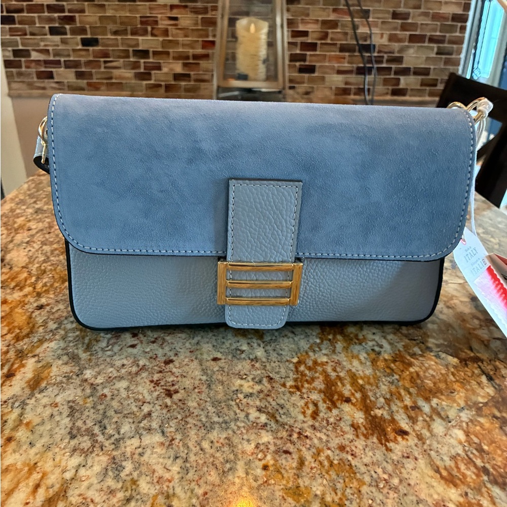 Divina Firenze Italian Leather Blue Shoulder Bag Gold Hardware Handbag NWT - Picture 2 of 10